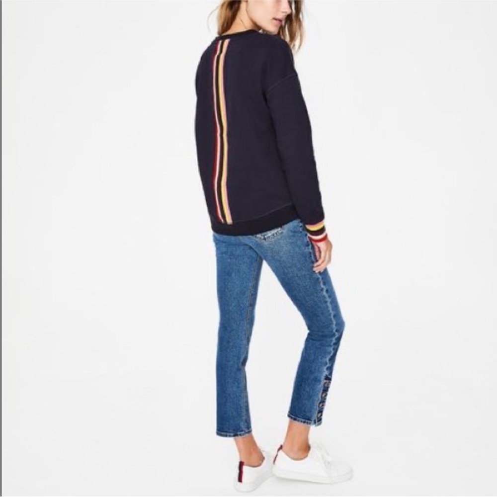 Boden Arabella navy blue crewneck with multicolor vertical stripe detail XS